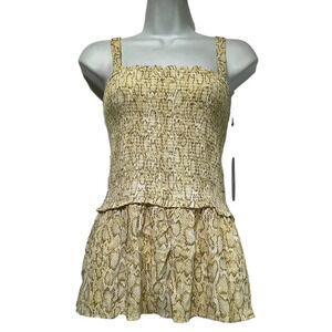 NWT Tart Collections Yellow Snakeskin Smocked Tank Top Blouse Sz S
